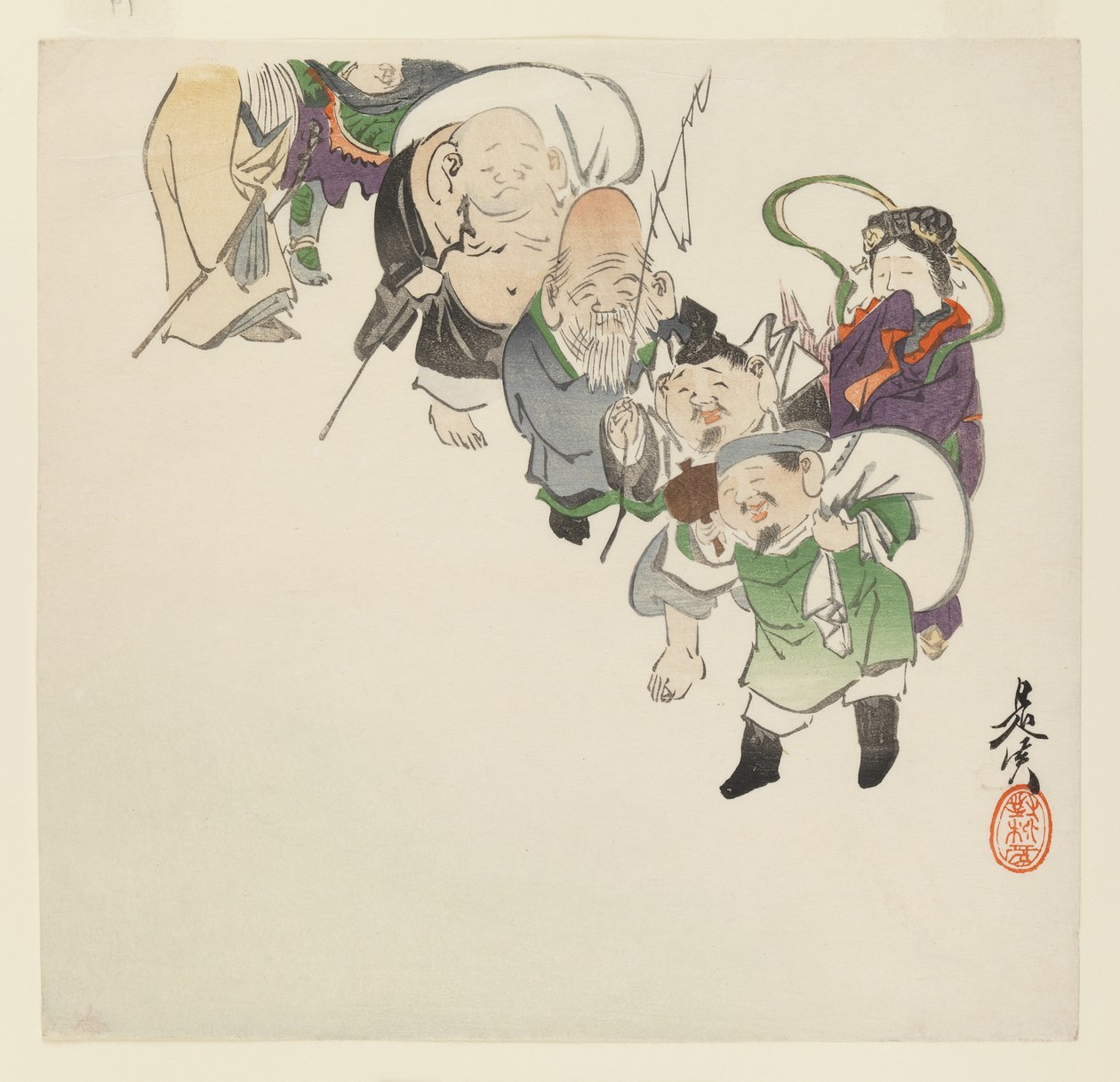 A szerencse hét istene c. 1885 (fatömb színes nyomat) alkotó: Shibata Zeshin