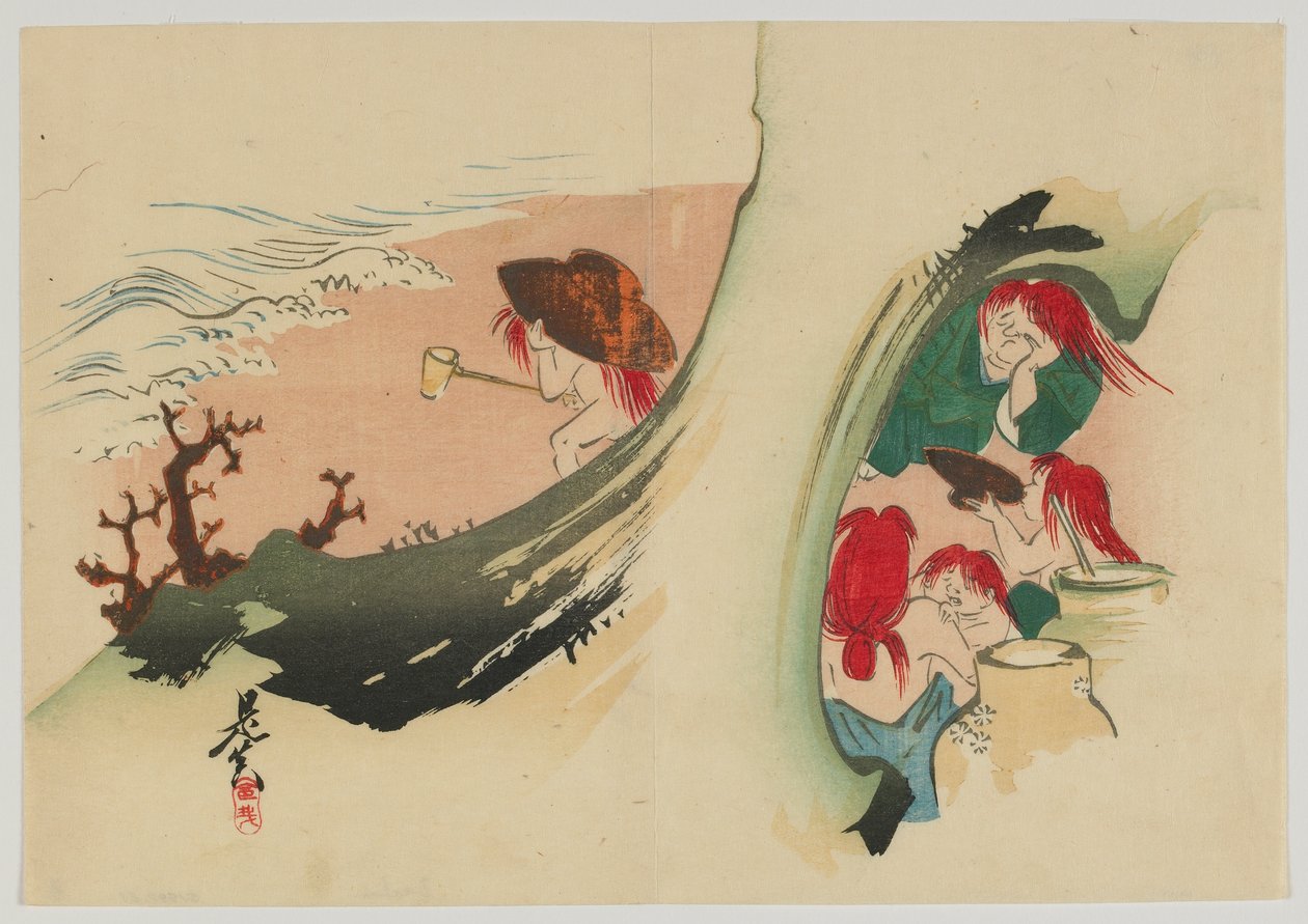 Shojo, Meiji-korszak, 19. század vége (színes fametszet) alkotó: Shibata Zeshin