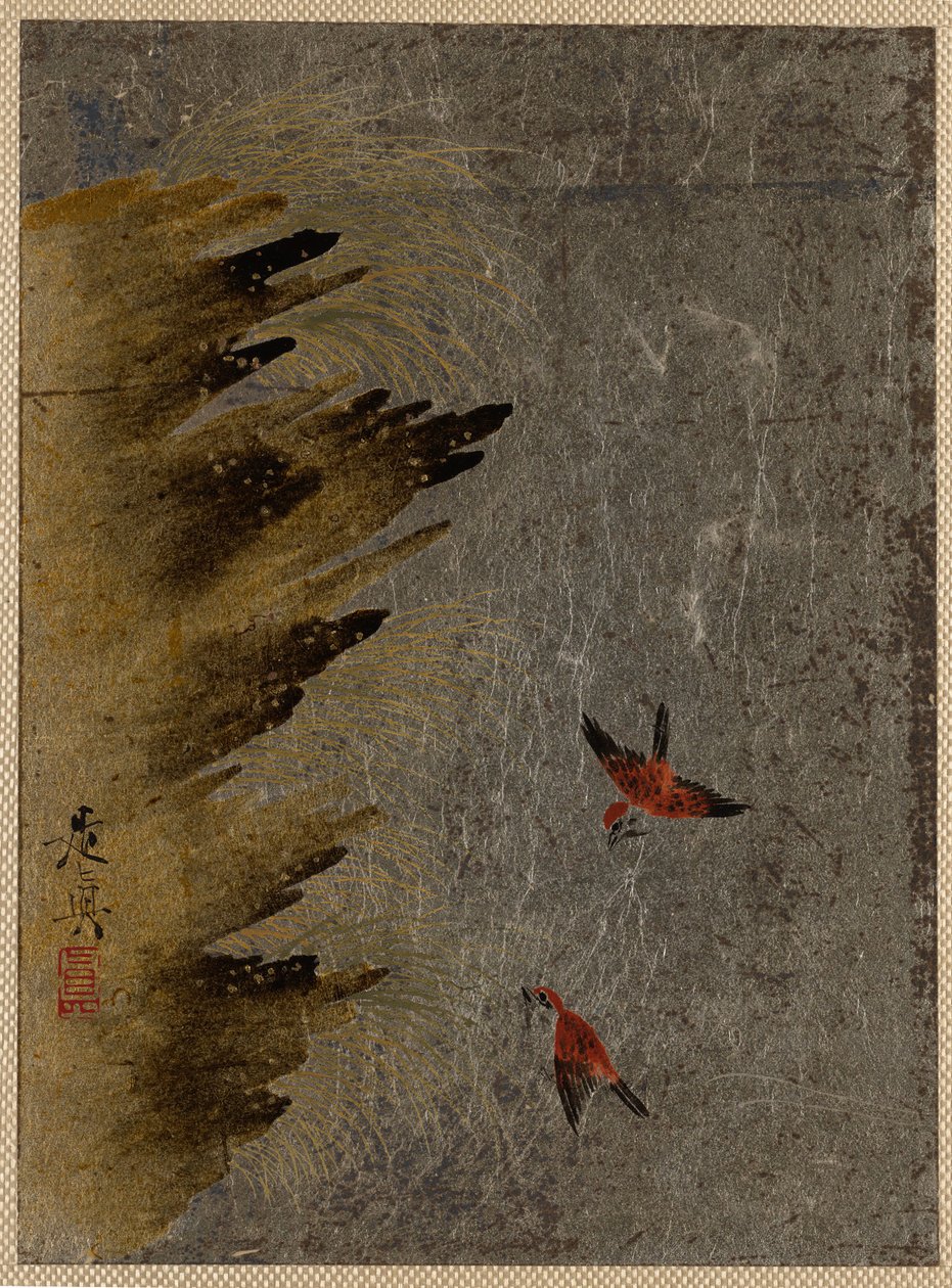 Madarak és ugrósziklák. alkotó: Shibata Zeshin