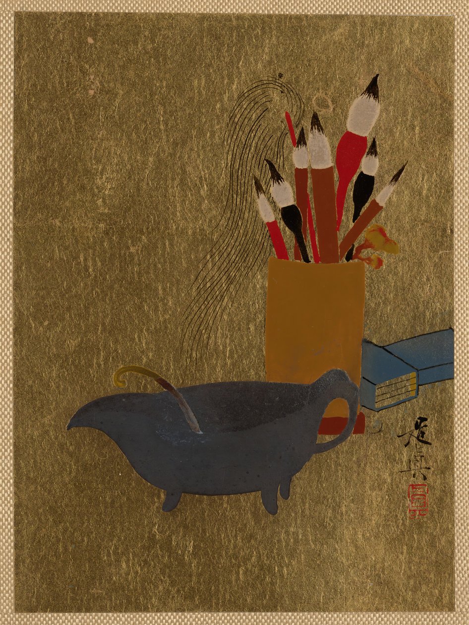 Vízforraló és doboz ecsettel, 1882. alkotó: Shibata Zeshin