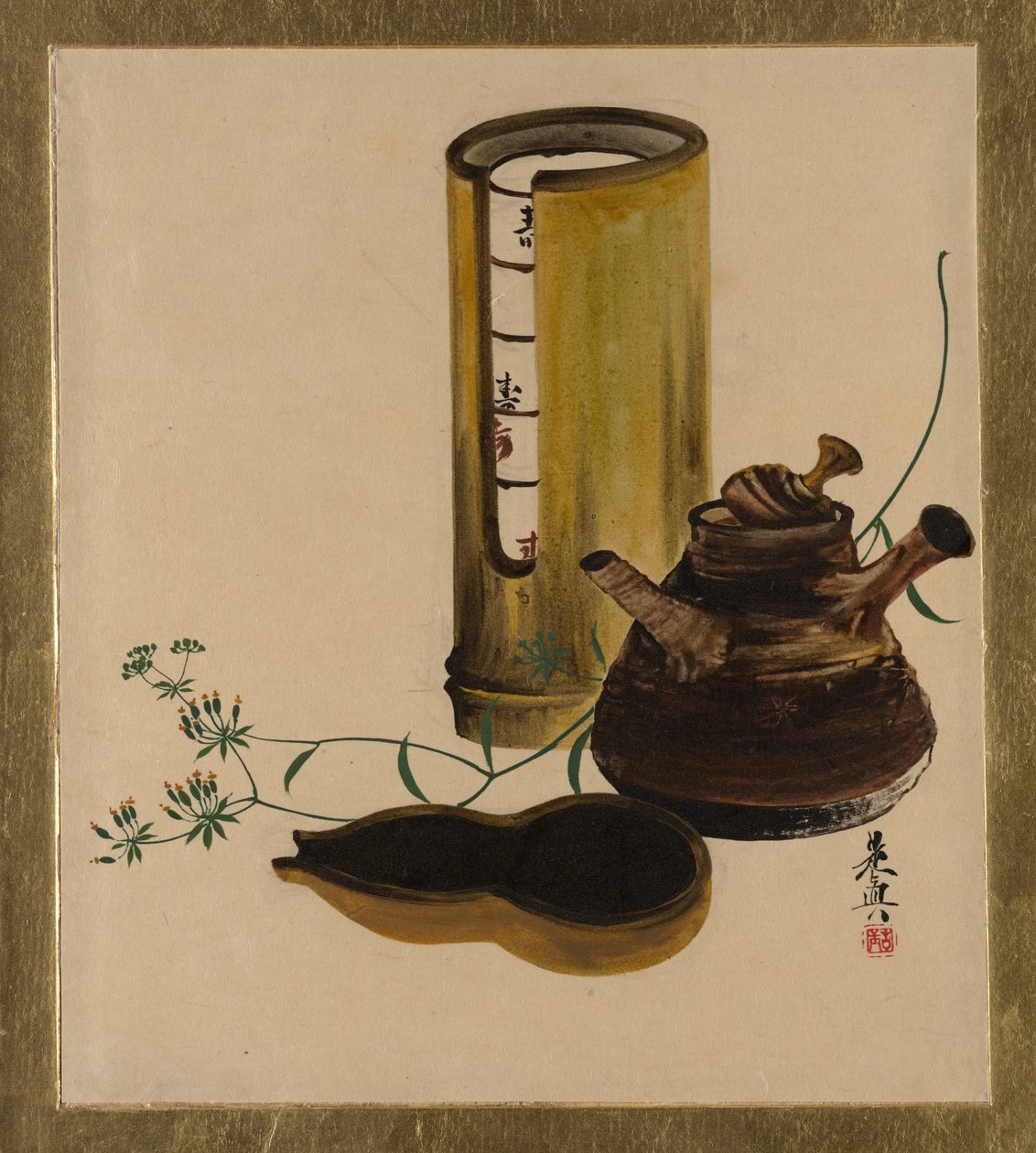 Különféle témájú lakkfestmények: Sencha teáskészlet, 1882. alkotó: Shibata Zeshin