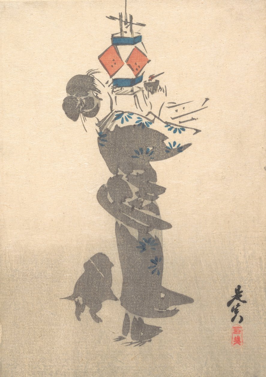 Függő lámpás meggyújtása az Obon Fesztiválra, 1860., 1860. alkotó: Shibata Zeshin