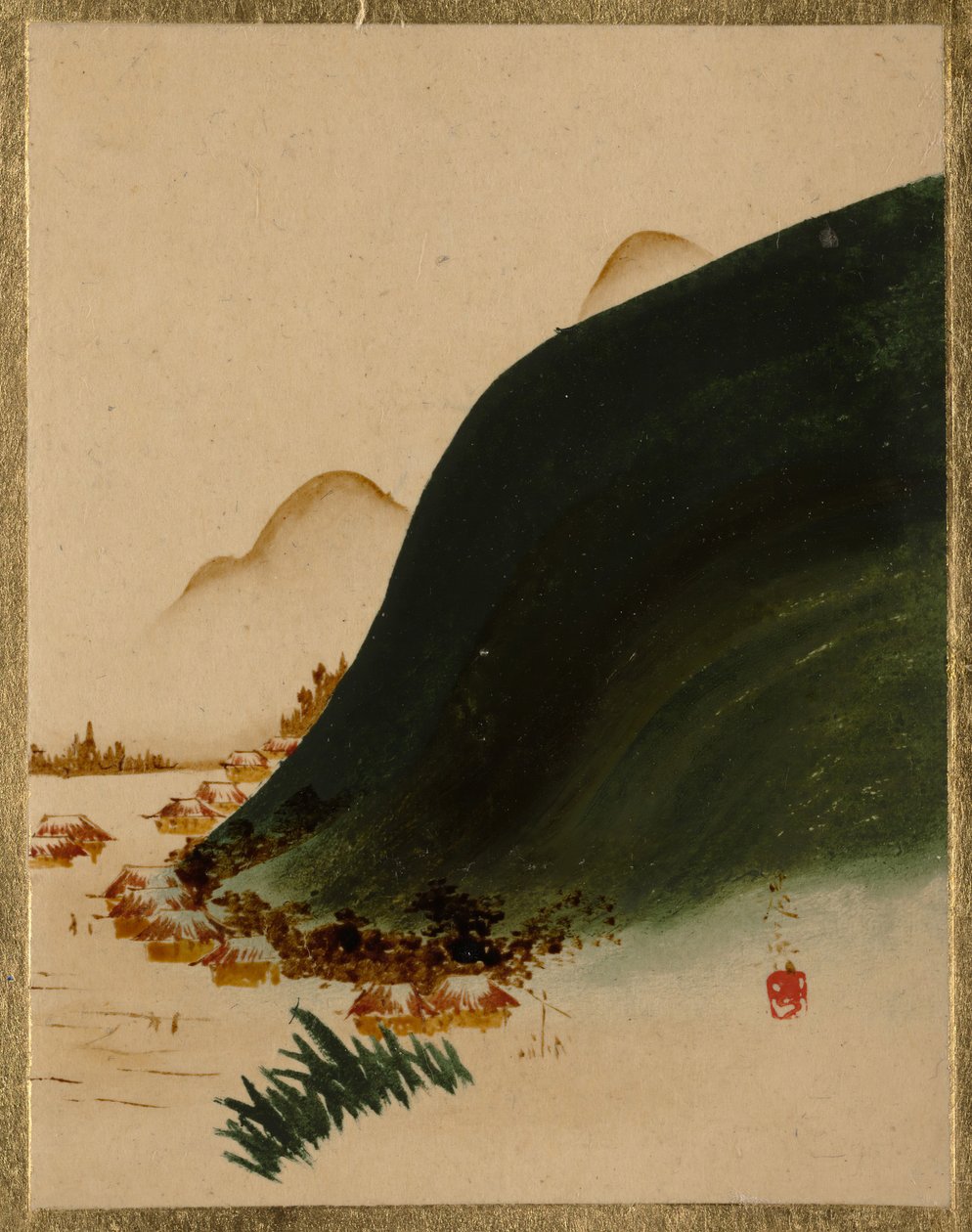 Hegyek és házak. alkotó: Shibata Zeshin