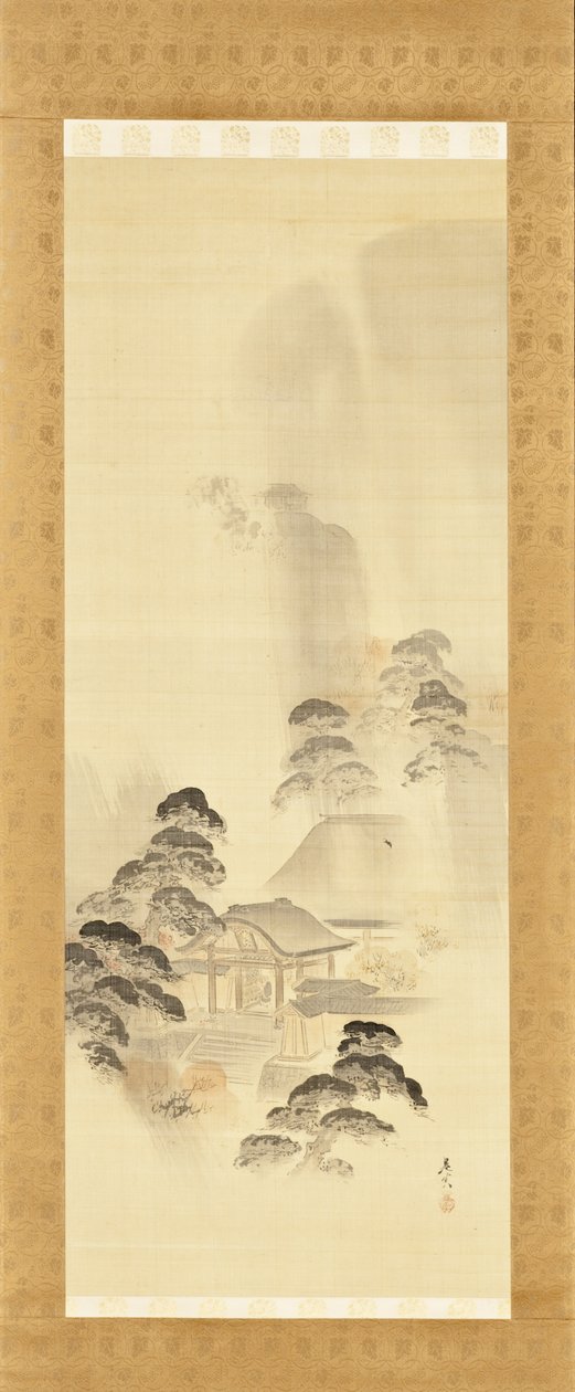 Templom őszi esőben alkotó: Shibata Zeshin