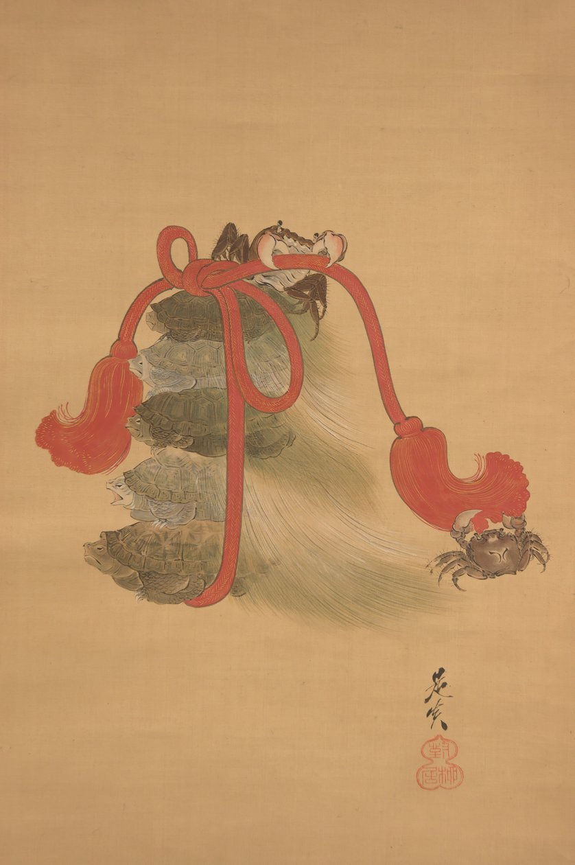 Teknősbékák és rákok, 19. század. alkotó: Shibata Zeshin