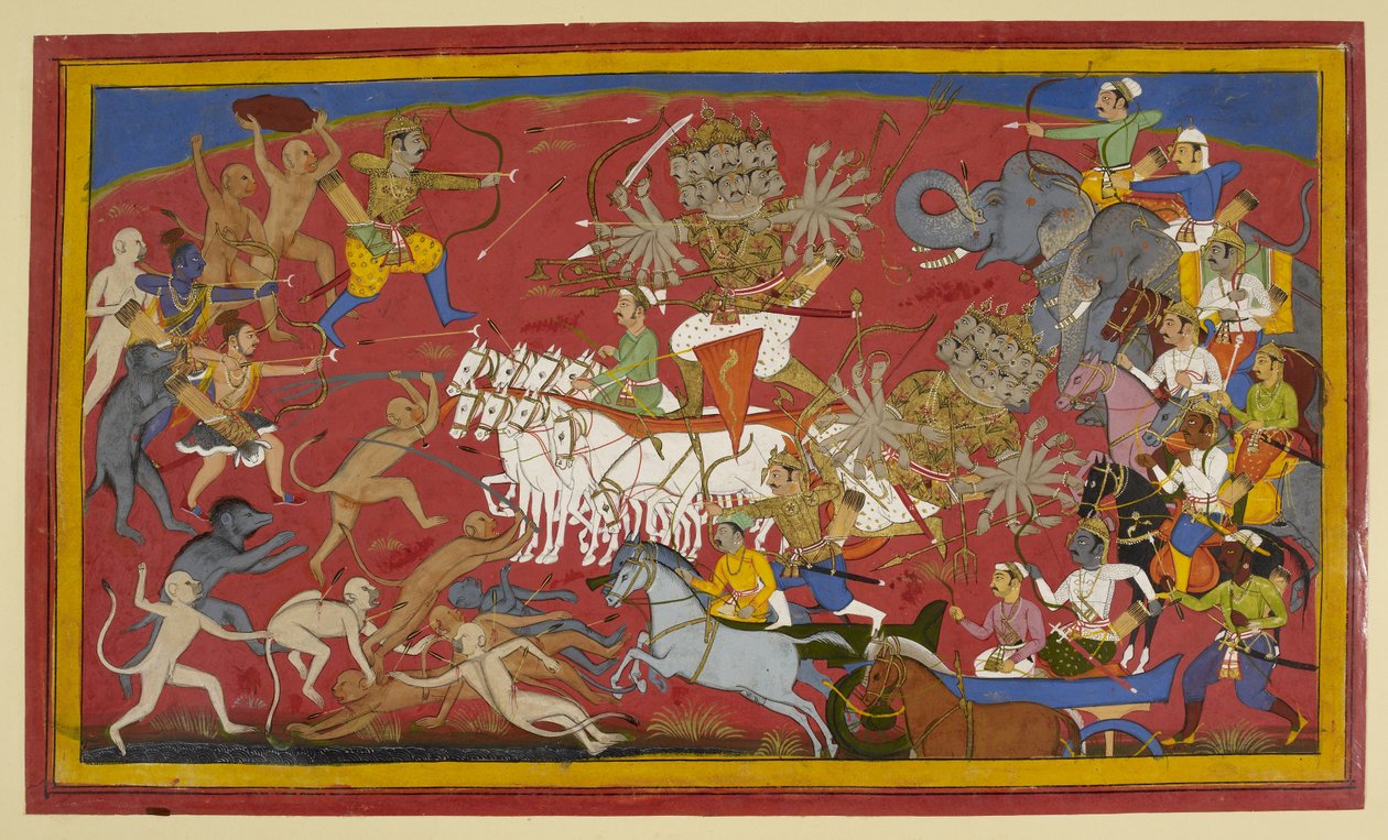 Hozzáadás. 15297 (1) f.141v Harc a tízfejű démonkirály Ravana, 