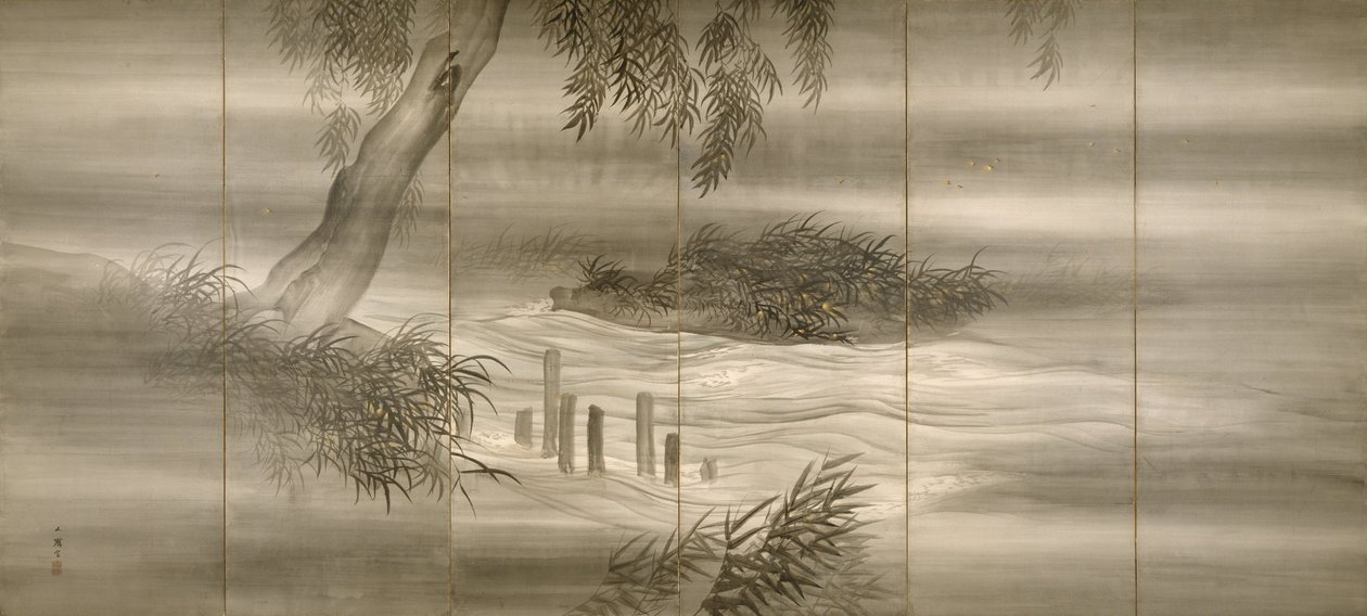 Folyói táj szentjánosbogarakkal, 1874 alkotó: Shiokawa Bunrin