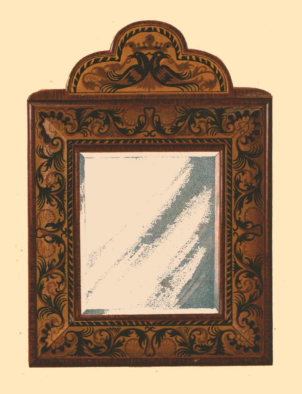 Diófa keretes tükör, intarziás intarziával, 1905 alkotó: Shirley Charles Llewellyn Slocombe
