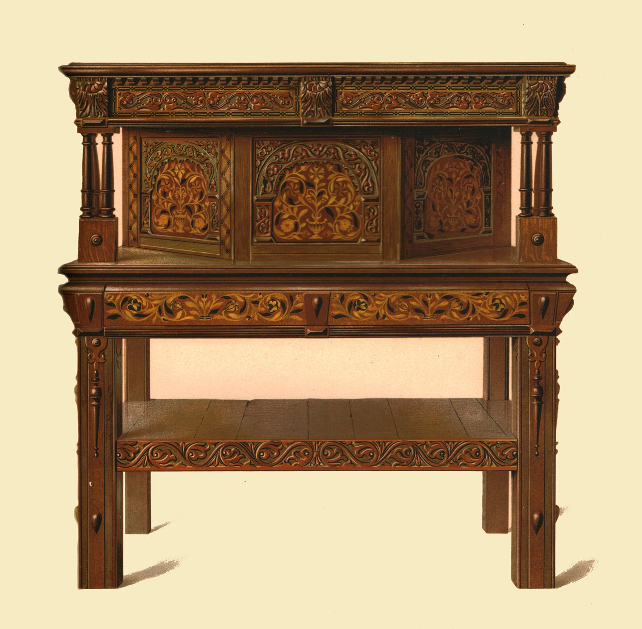 Tölgyfa állóbüfé, 1904 alkotó: Shirley Charles Llewellyn Slocombe