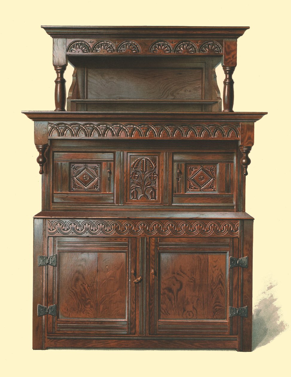 Tridarn, tölgy udvari szekrény, 1904 alkotó: Shirley Charles Llewellyn Slocombe
