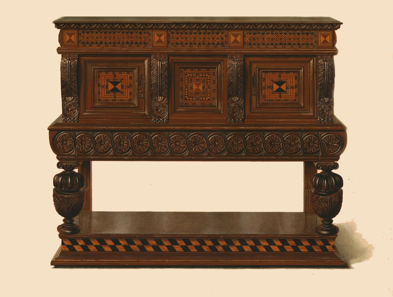 Dió-tölgy állóbüfé, 1904 alkotó: Shirley Charles Llewellyn Slocombe