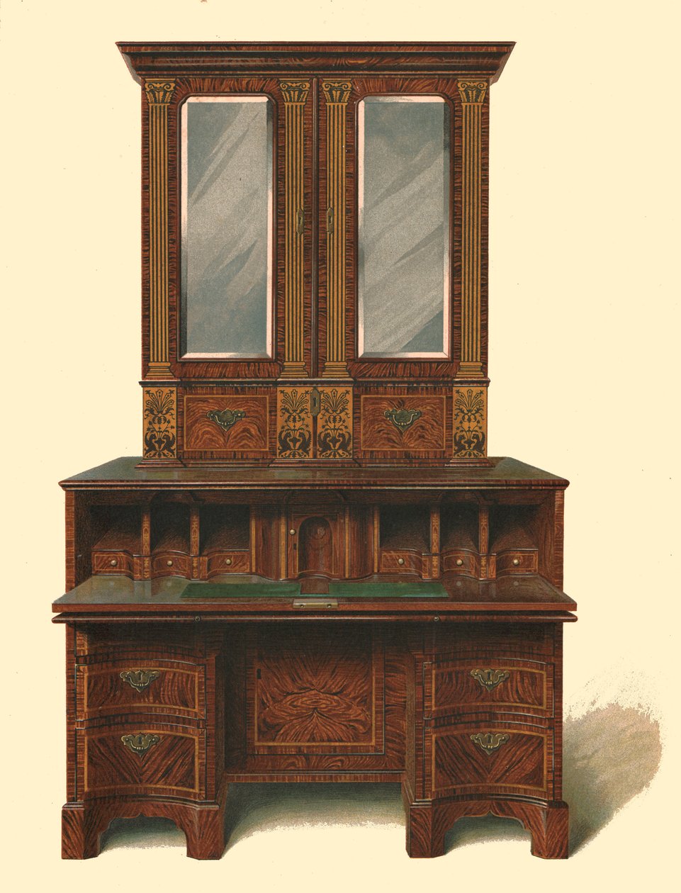 Dió intarziás írószekrény, 1905 alkotó: Shirley Charles Llewellyn Slocombe