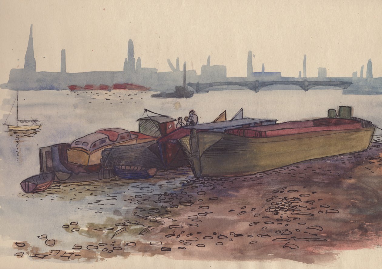 Bárkák a Temzén Londonban, 1951. alkotó: Shirley Markham