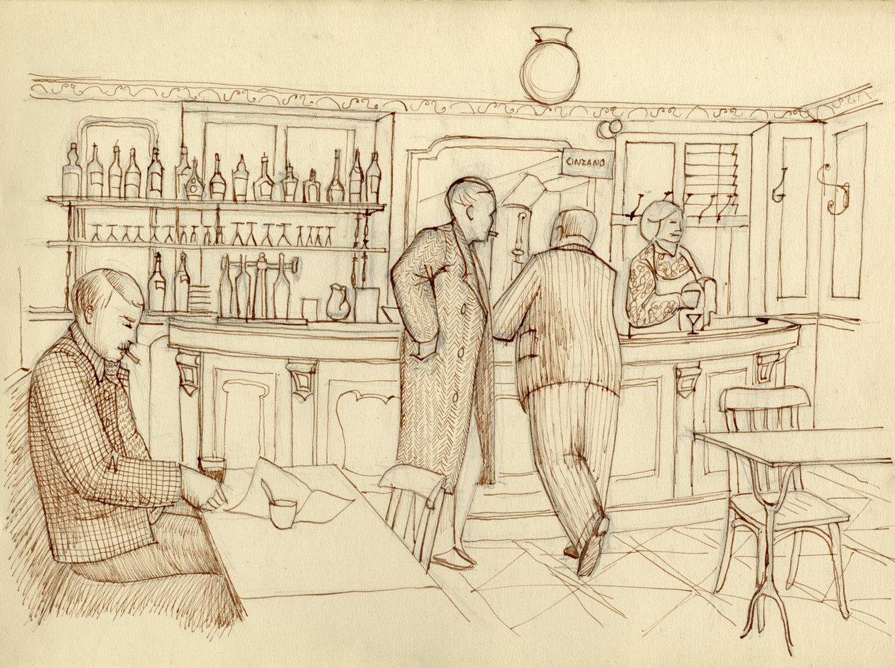 Kávézó jelenet, Párizs, Franciaország, 1951. alkotó: Shirley Markham
