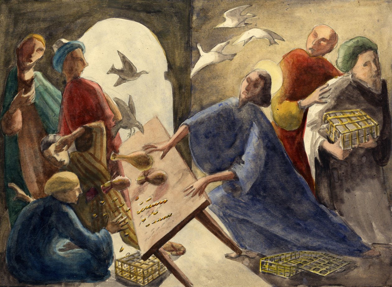 Krisztus kidobja a kereskedőket a templomból, 1950. alkotó: Shirley Markham