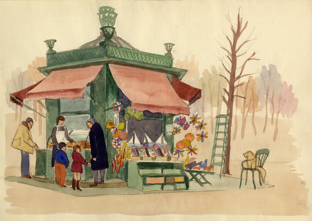 Játékokat árusító kioszk, Párizs, Franciaország, 1951. alkotó: Shirley Markham