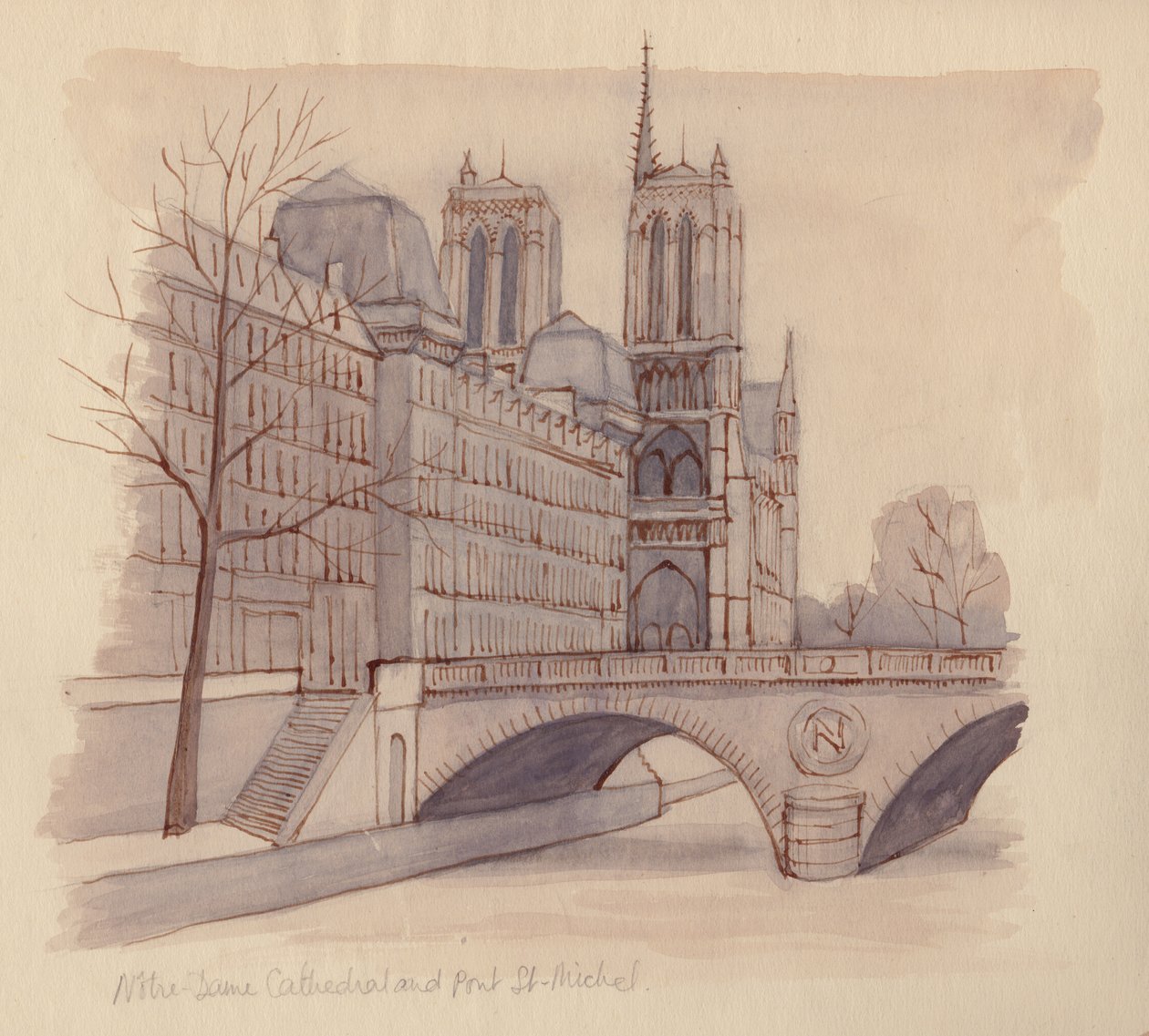 "Notre Dame-székesegyház és a Pont St-Michel", 1951. alkotó: Shirley Markham