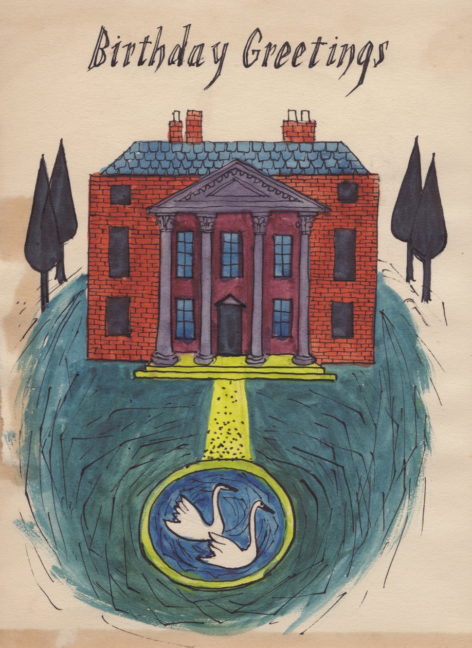 Impozáns otthon, születésnapi üdvözlőlap, 1952. alkotó: Shirley Markham