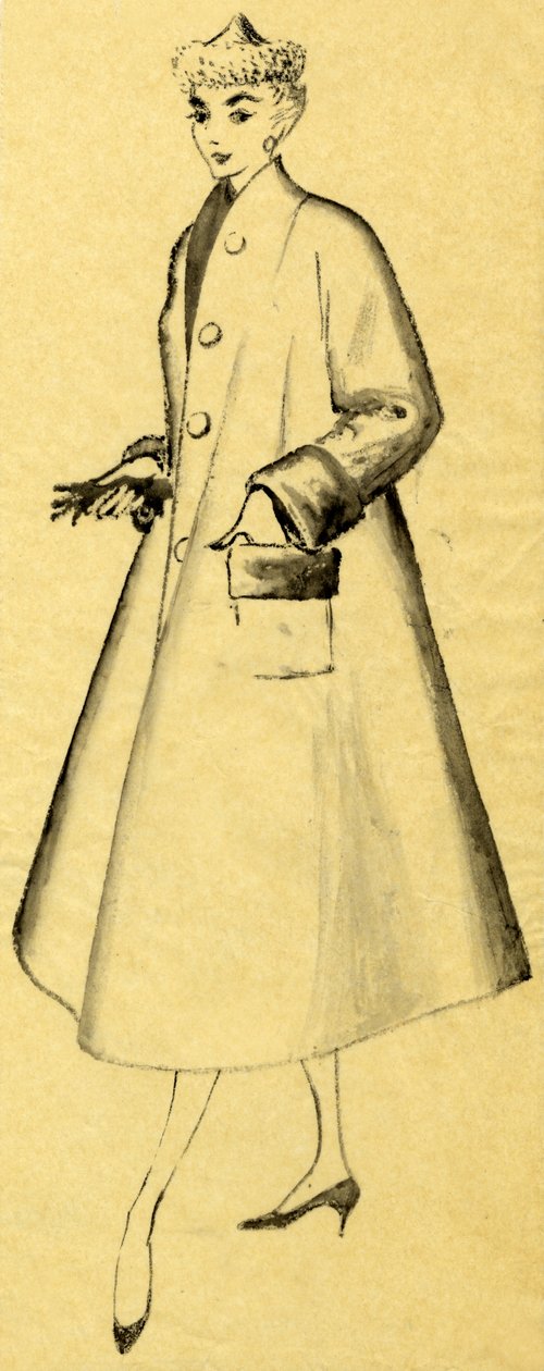 Nő kabátban és hegyes sapkában, 1952. sz. alkotó: Shirley Markham