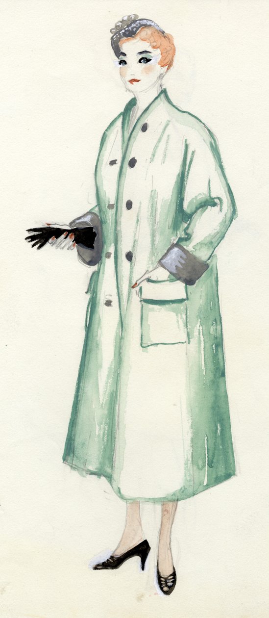 Nő zöld kabátban, 1950. alkotó: Shirley Markham