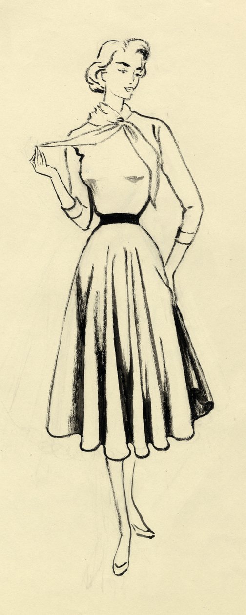 Nő pulóverben és szoknyában, 1950. alkotó: Shirley Markham