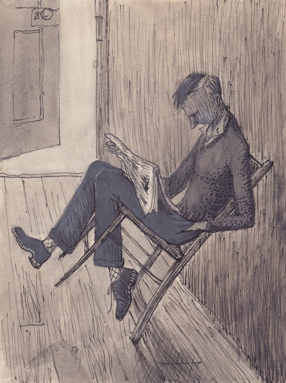 Fiatal férfi székét a falnak támasztva, 1952. alkotó: Shirley Markham