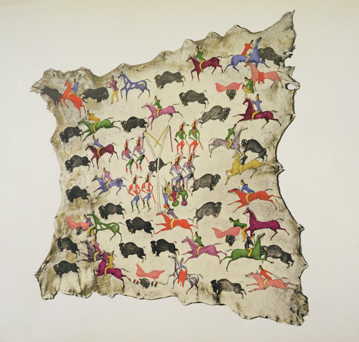 Bivalyvadászat (pigment a jávorszarvas bőrén) alkotó: Shoshone Katsikodi School