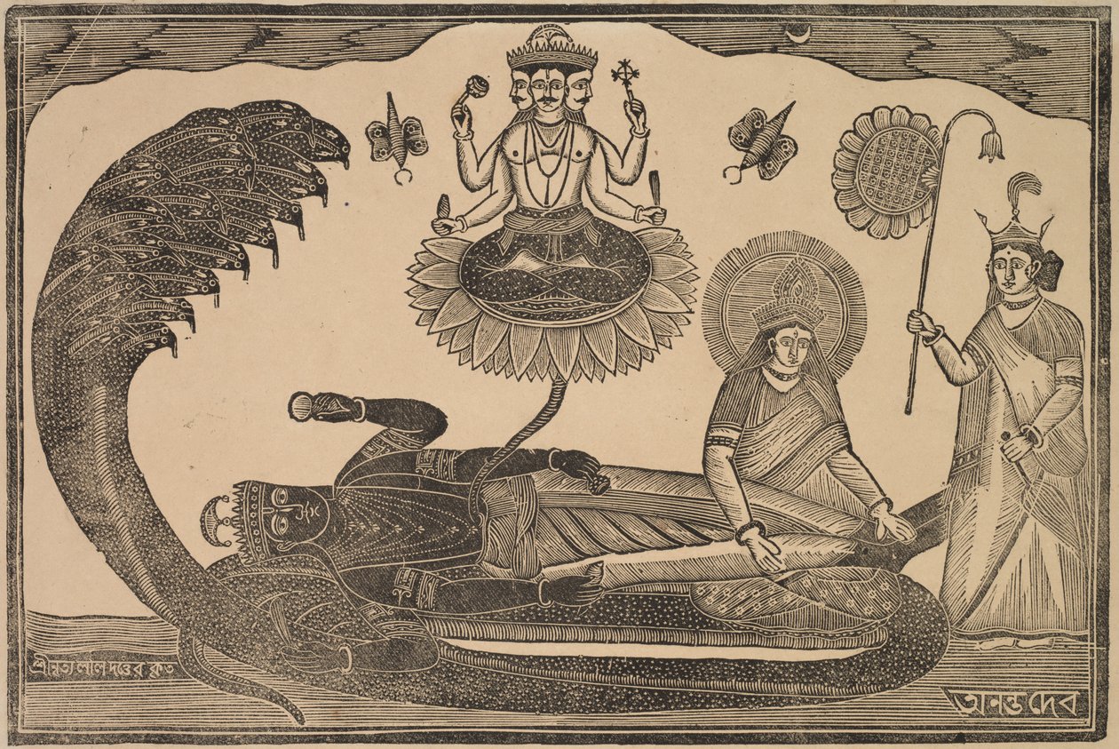 Anantasayan (Visnu a kígyón fekvő Ananta) alkotó: Shri Gobinda Chandra Roy