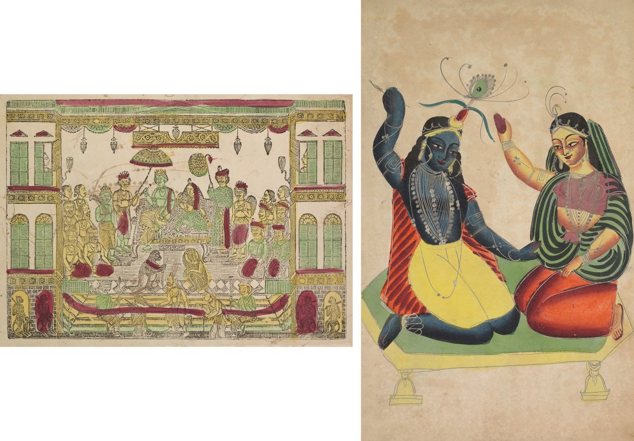 Rama és Sita a királyi palotában (recto); Radha és Krisna (verso) alkotó: Shri Gobinda Chandra Roy
