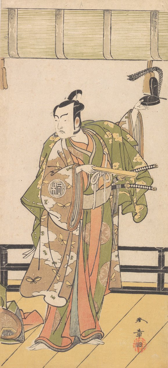 Arashi Sangoro, mint szamuráj egy nagy ház verandáján, 1774 vagy 1775. alkotó: Shunsho