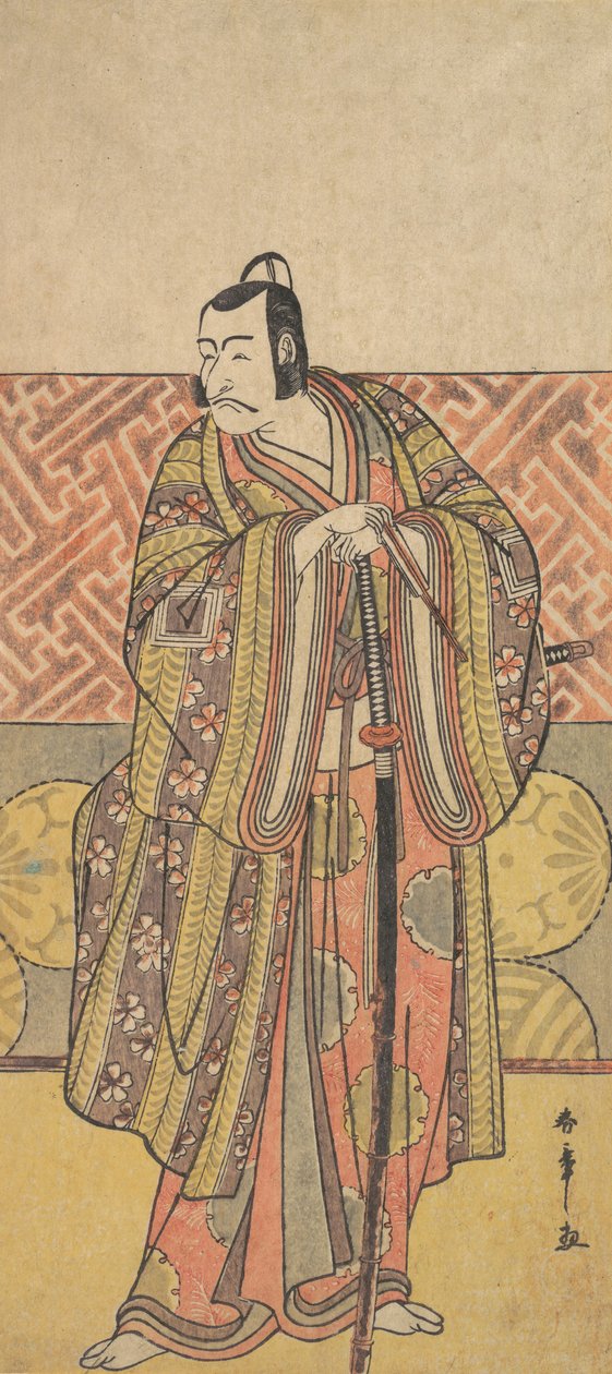 Ichikawa Danjuro V, mint Kudo Suketsune, gazdagon öltözött, kardjára támaszkodva, 18. század vége. alkotó: Shunsho