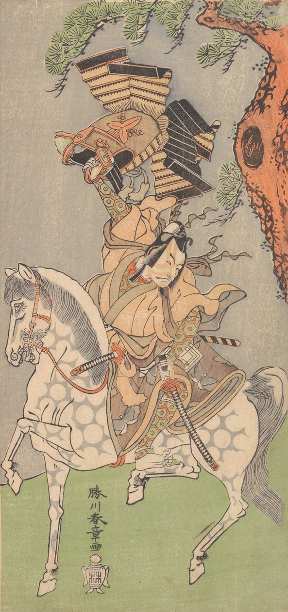 Ichikawa Danjuro V, mint egy szürke lovon ülő harcos, 1771. alkotó: Shunsho
