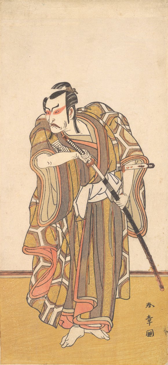 Ichikawa Danzo III, mint egy kardot húzó szamuráj, kb. 1772. alkotó: Shunsho