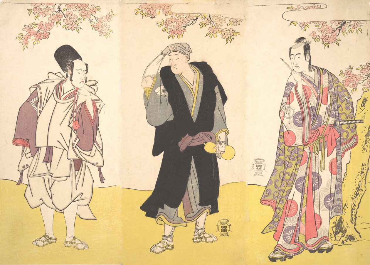 Kabuki A c és rs Ichikawa Yao Good, Onoe Matsusuke, Proposal d Sawamura Sojuro Good, 11. kapu th, 1786. alkotó: Shunsho