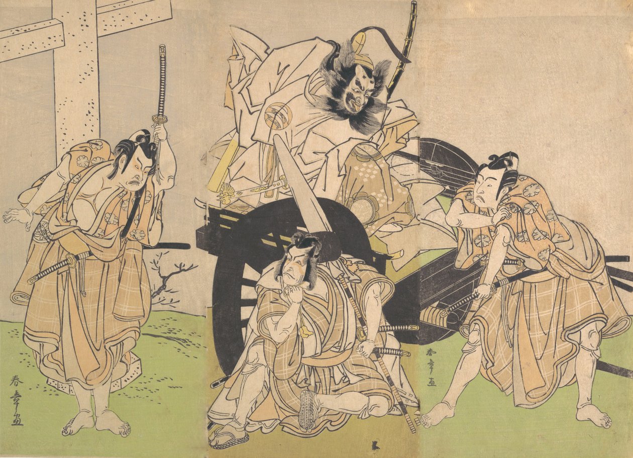 Kabuki A c and rs Ichikawa Yao Good, Nakajima Mihoemon Good, Ichikawa Grape Dyeing Good. .. .. , 7. kapu, 1776. alkotó: Shunsho