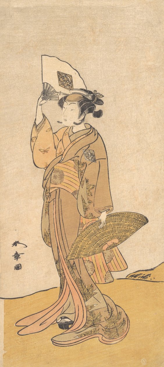 Nakamura Matsue II, mint egy dombon álló nő, 1773. alkotó: Shunsho