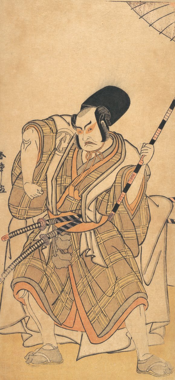 A színész, Nakamura Sukegoro II, mint szamuráj Shichonak vagy kísérőnek álcázva..., kb. 1778. alkotó: Shunsho
