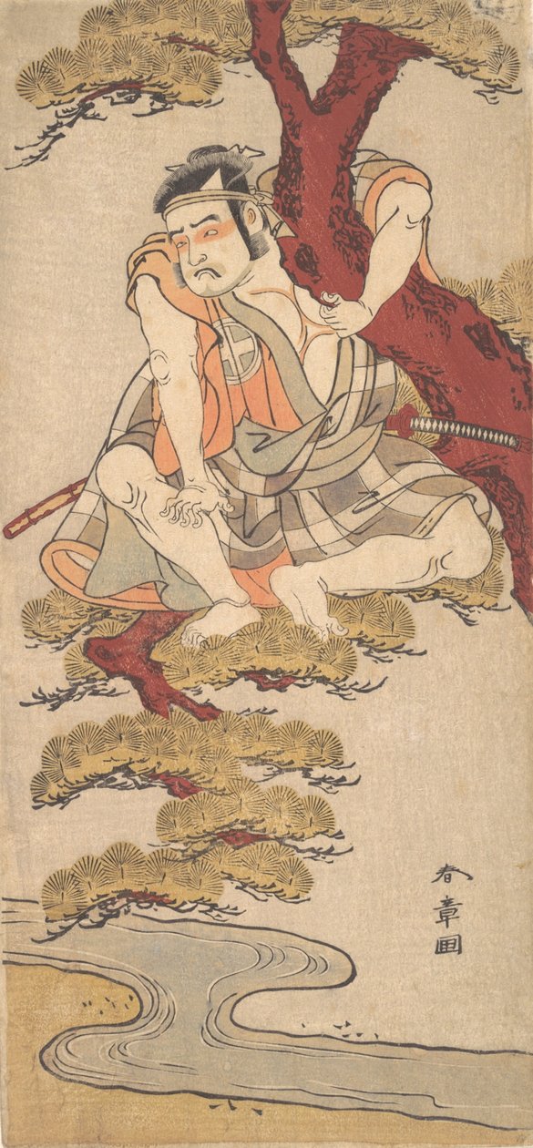 A színész Otani Hiroemon III Egy fenyő ágairól néz..., kb. 1775. alkotó: Shunsho