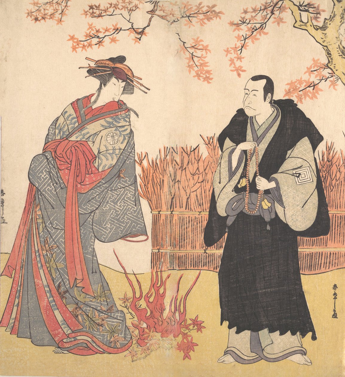 A második Segawa Tomisaburo magas udvarhölgyként egy szobában állva, kb. 1785. alkotó: Shunsho