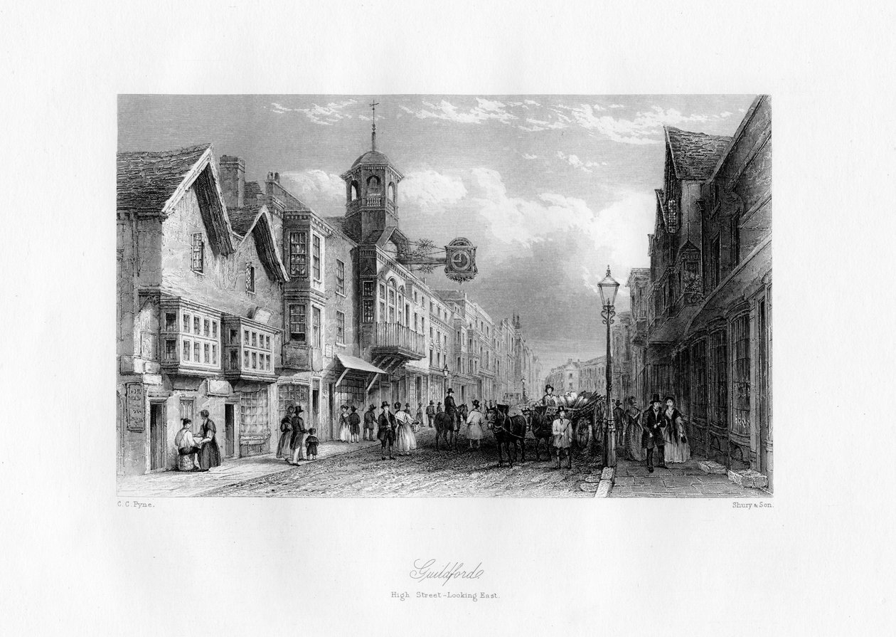 Guildford High Street, Guildford, Surrey, 19. század. alkotó: Shury and Son