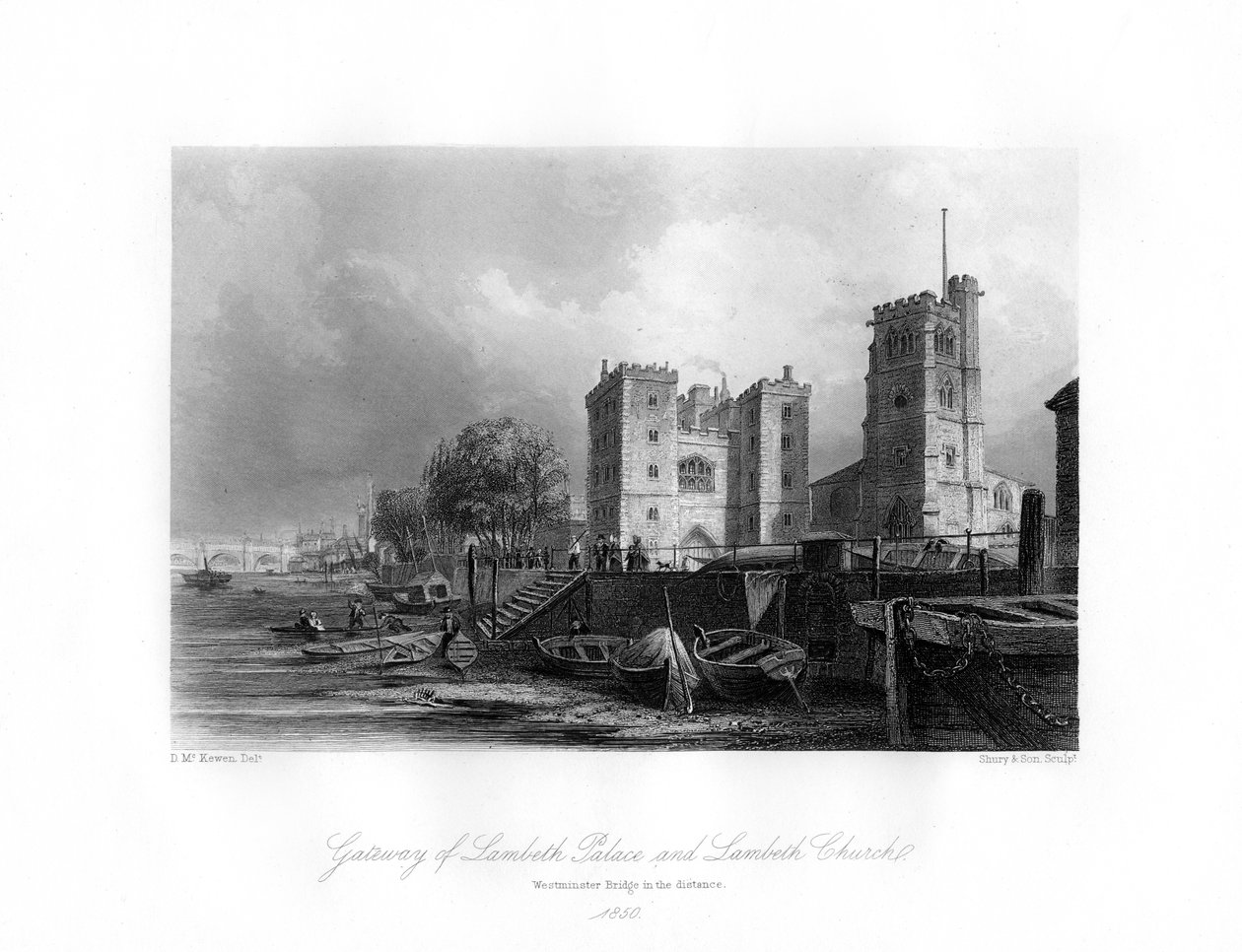 Lambeth palota és templom, Lambeth, 1850 alkotó: Shury and Son