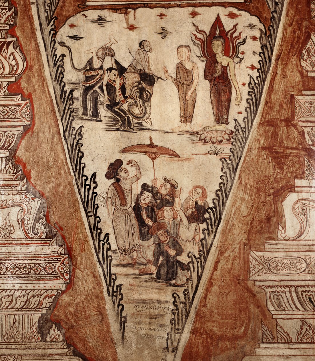 Részlet egy falfestményről – Buddha összezavarja az eretnekeket, 1734 alkotó: Siamese School