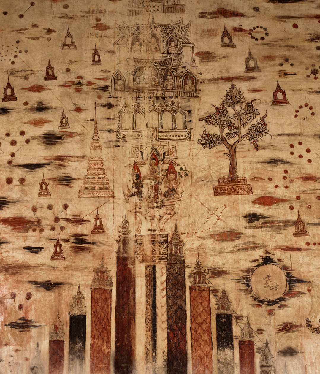 Meru-hegyet ábrázoló falfestmény, 1734 (kőre festve) alkotó: Siamese School
