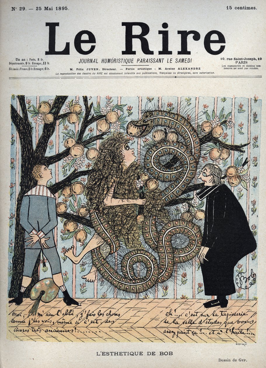 Éva és a kígyó: „Bob esztétikája” – Gyp humoros rajza (Sibylle Gabrielle Marie Antoinette Riquetti de Mirabeau, Martel de Janville grófnője) (1849-1932) – „A nevetés”, május 25. alkotó: Sibylle Gabrielle de Riquetti de Mirabeau