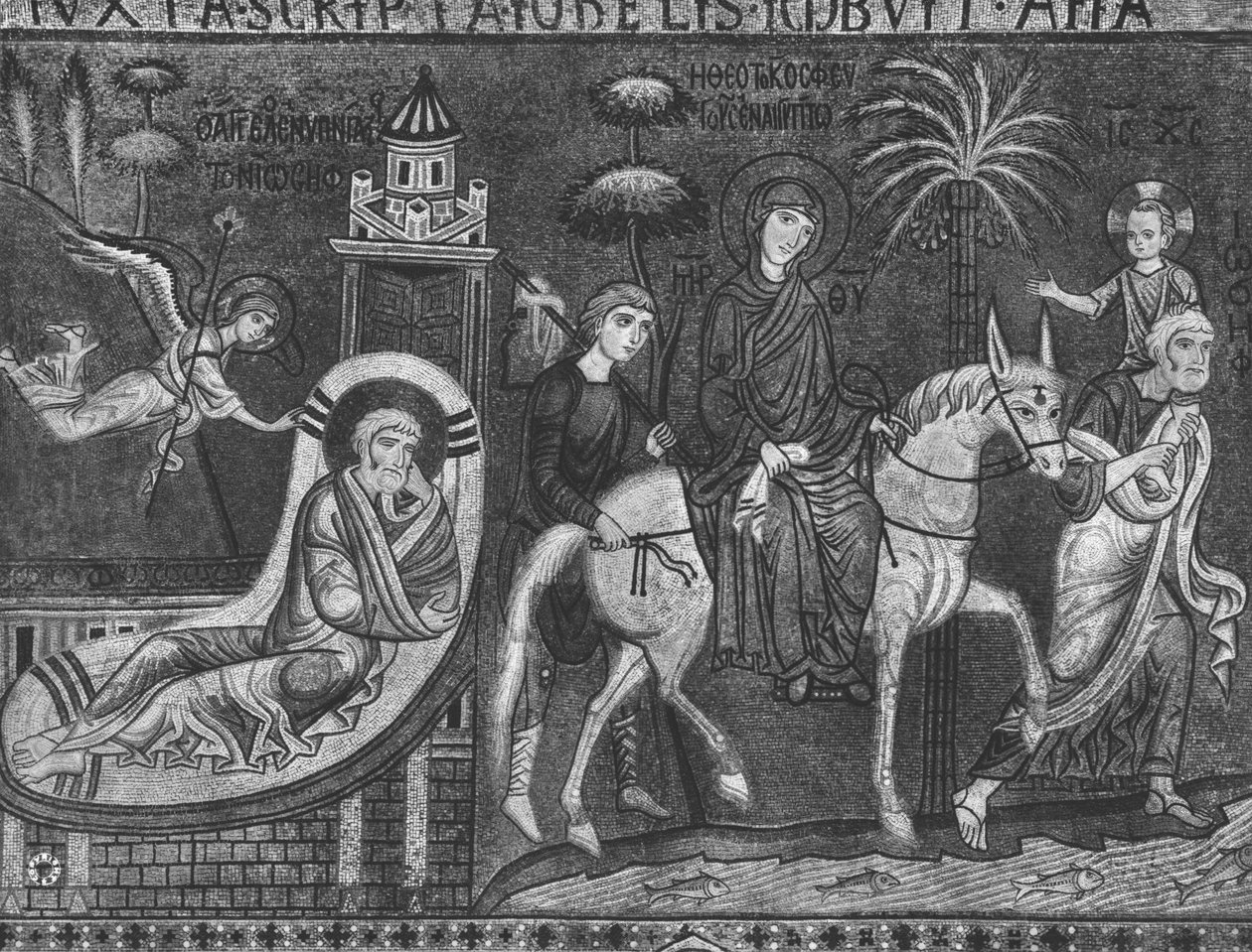 Álom Józsefről és menekülés Egyiptomba (mozaik) alkotó: Sicilian School