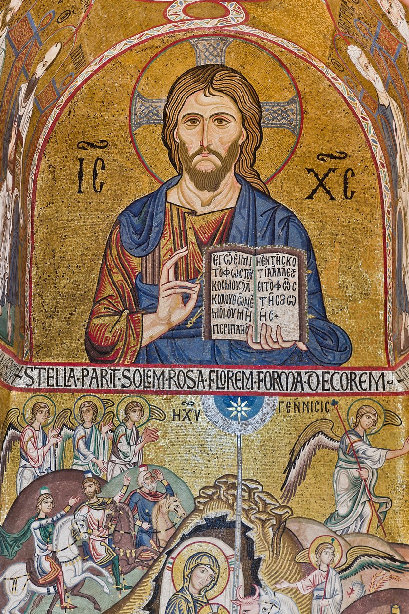 A Nádor-kápolna (bazilika), déli apszis vagy Szent Pál „abszidiola”, mozaikok: „Krisztus Pantokrátor” és „Születés”, XII. alkotó: Sicilian School