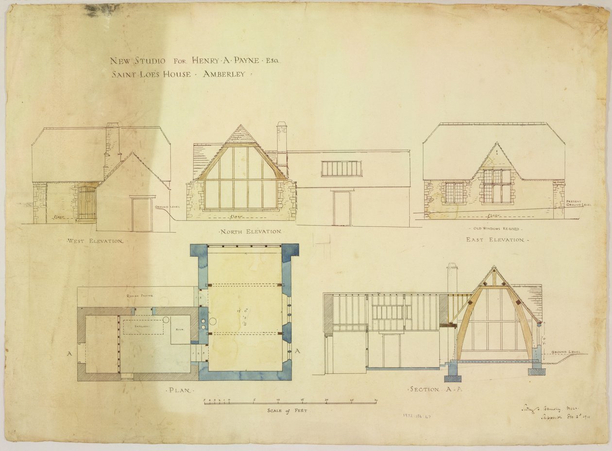 Új stúdió Henry A. Payne számára esq. Saint Loes House, Amberley, 1911. február 2. (wc papíron) alkotó: Sidney Barnsley