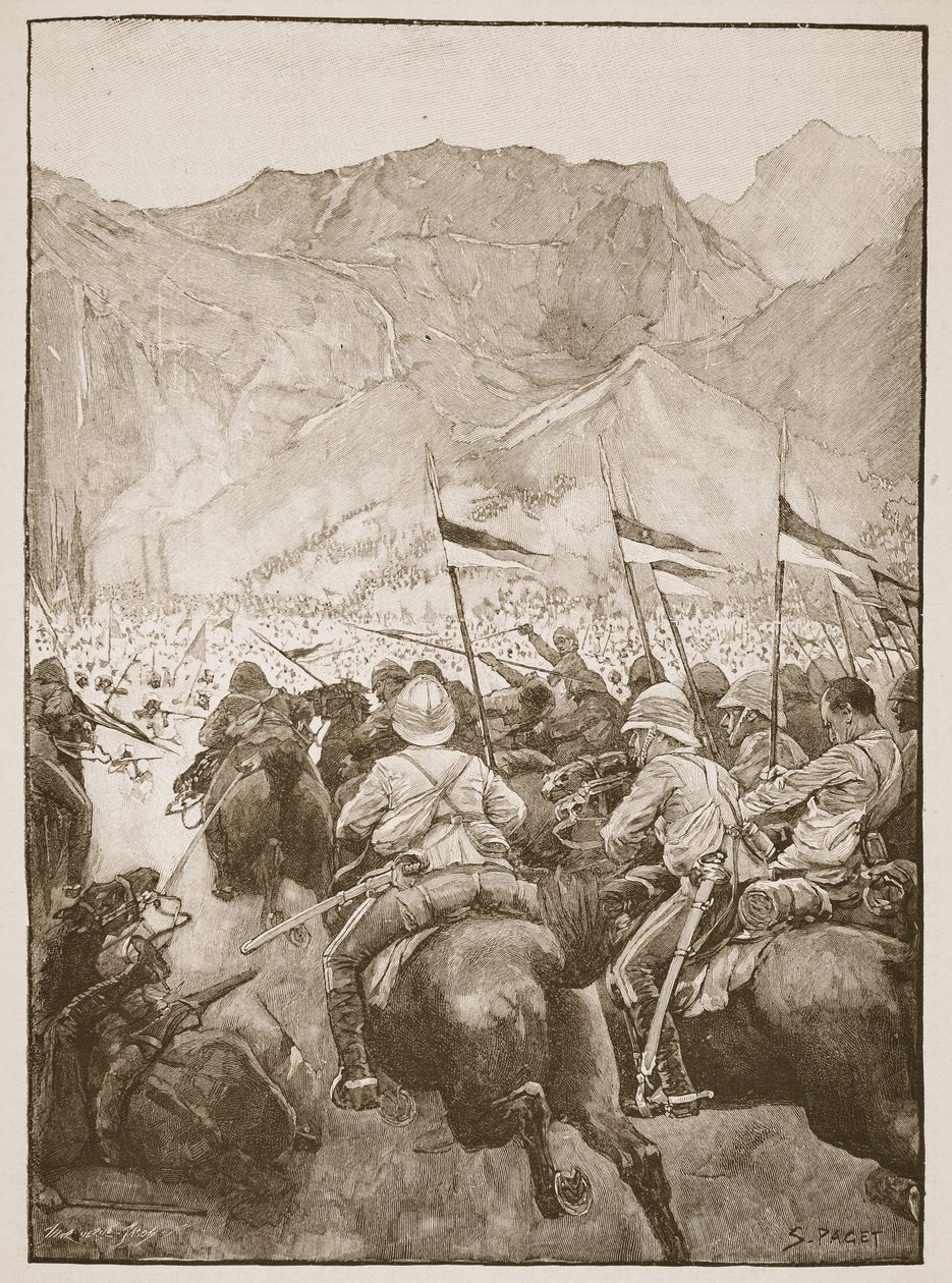 Cleland ezredes vezette lándzsáit, illusztrációja Archibald Forbes, G.A. „Battles of the Nineteenth Century” című művéből. Henty és Arthur Griffiths őrnagy alkotó: Sidney Paget