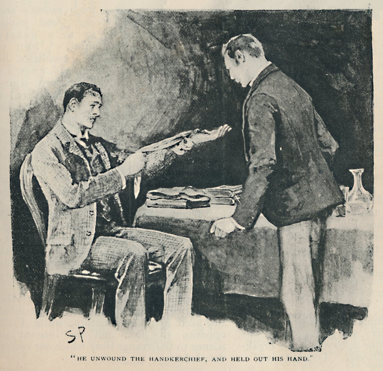 Letekerte a zsebkendőt, és kinyújtotta a kezét, 1892 alkotó: Sidney Paget
