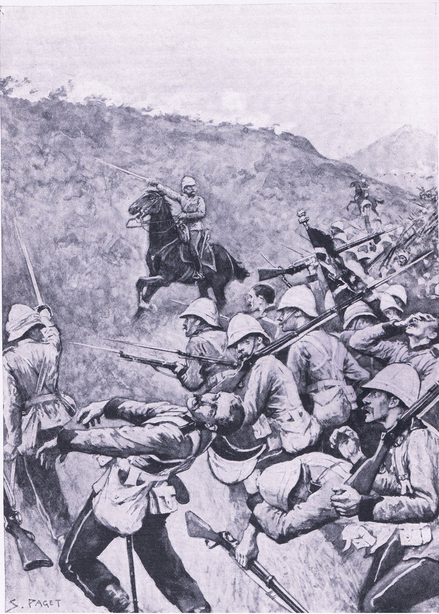 Langs Nek, 1881. január 28. (1. búr háború), illusztráció a brit szárazföldi és tengeri csatákból, 1915 alkotó: Sidney Paget